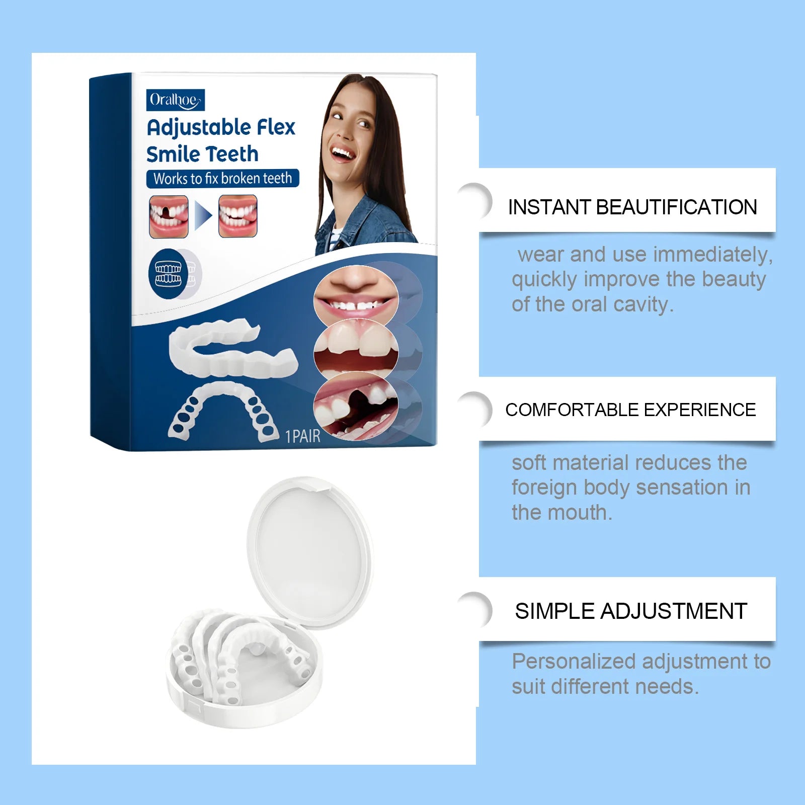 Adjustable Snap-On Silicone Dentures for Instant Smile Repair - 14