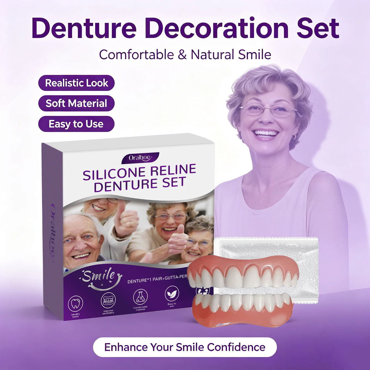 Cosmetic Silicone Denture Set for Instant Natural Smile Improvement