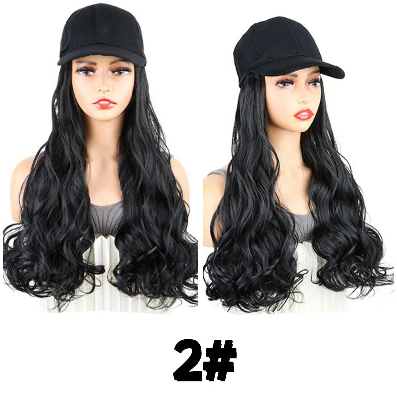 Long Curly Hair Wig with Integrated Baseball Cap for Easy Styling