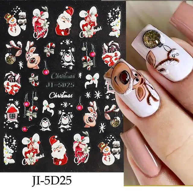 5D Embossed Christmas Nail Art Stickers for Winter Holiday Manicures - 19