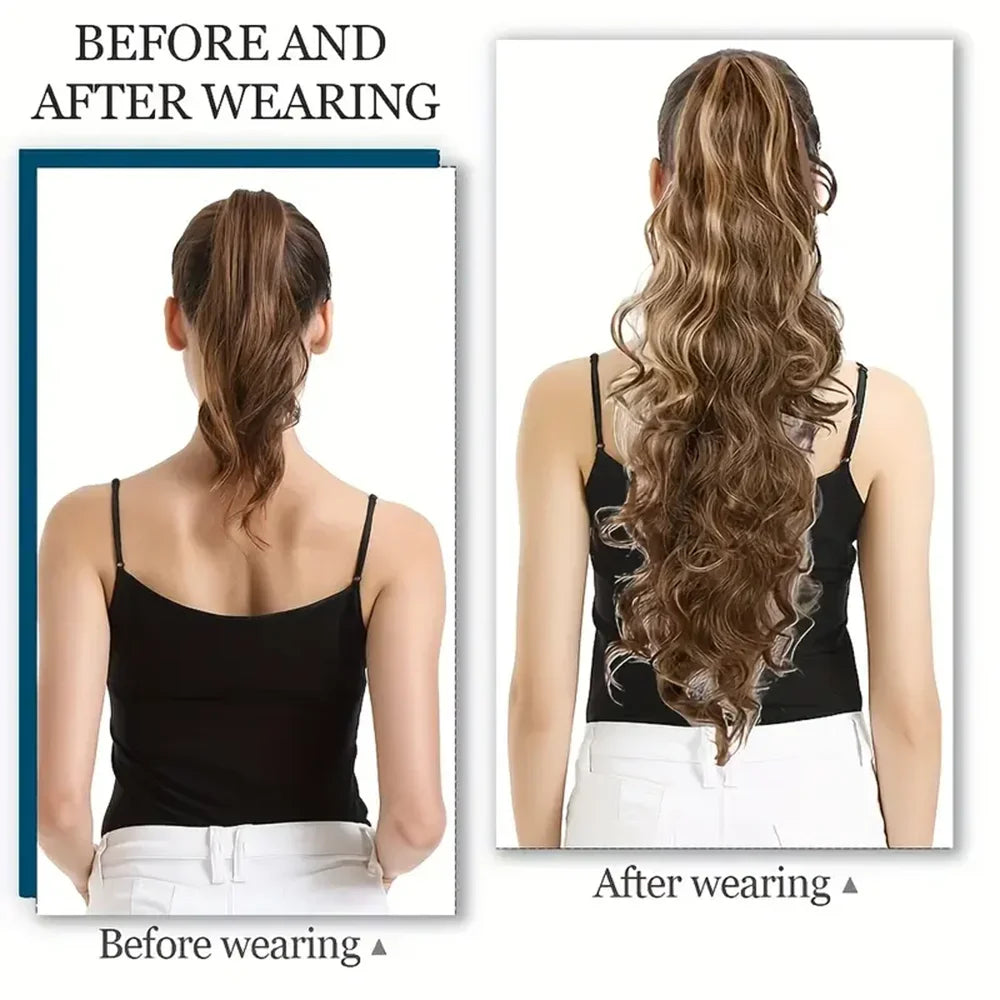 Long Curly Wavy Claw Clip Ponytail Hair Extension for Instant Volume - 5
