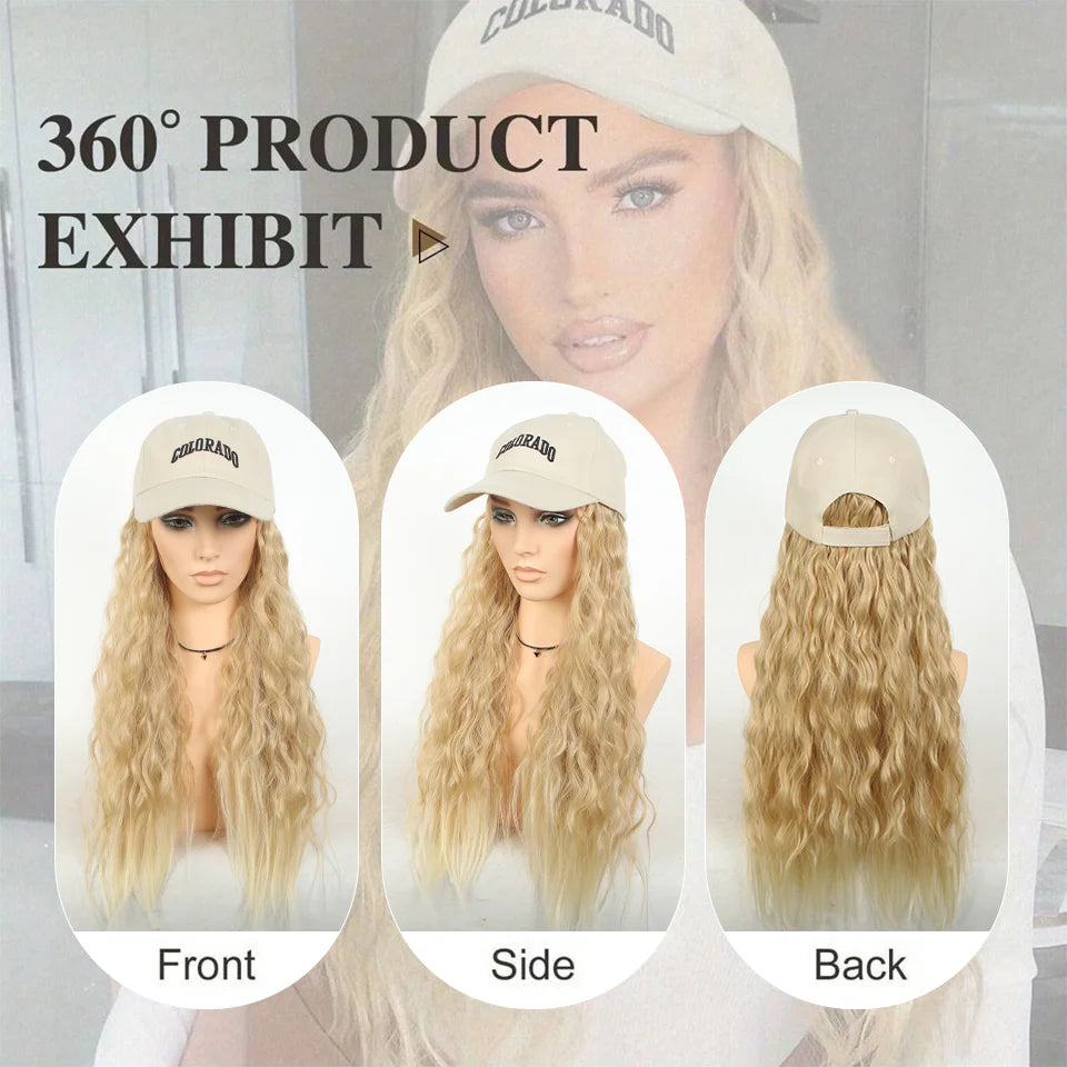 22-Inch Wavy Hair Baseball Cap Wig for Instant Styling