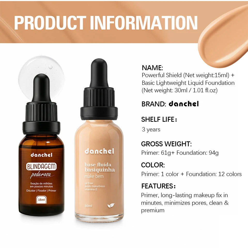 Liquid Foundation and Primer Makeup Set for Long Lasting Natural Finish - 14