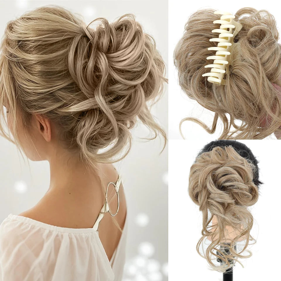 Messy Curly Claw Clip Hair Bun Extension - 11