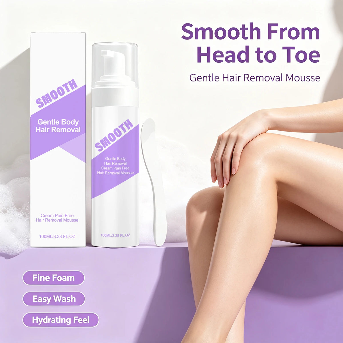 Painless Hair Removal Mousse Foam for Smooth Skin on Arms Legs and Body