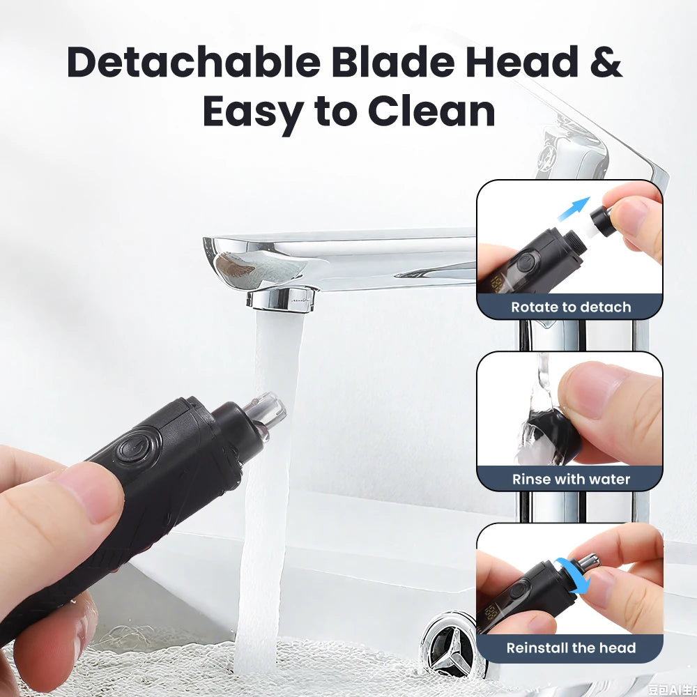 Electric Rechargeable Nose and Ear Hair Trimmer with LED Display - 16