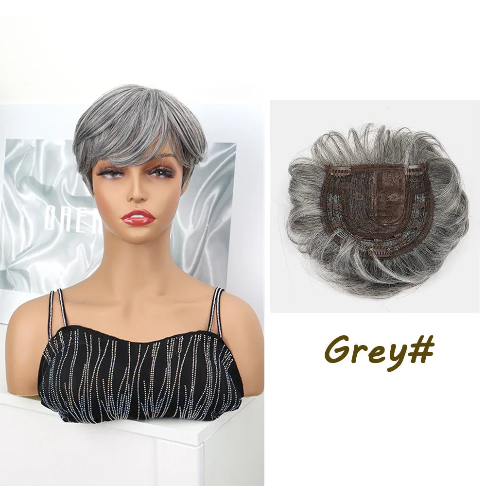 Short Fluffy Hair Topper with Bangs for Thinning Hair