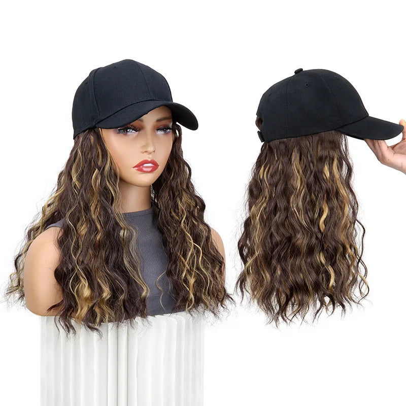 Adjustable Baseball Hat with Curly Hair Extensions