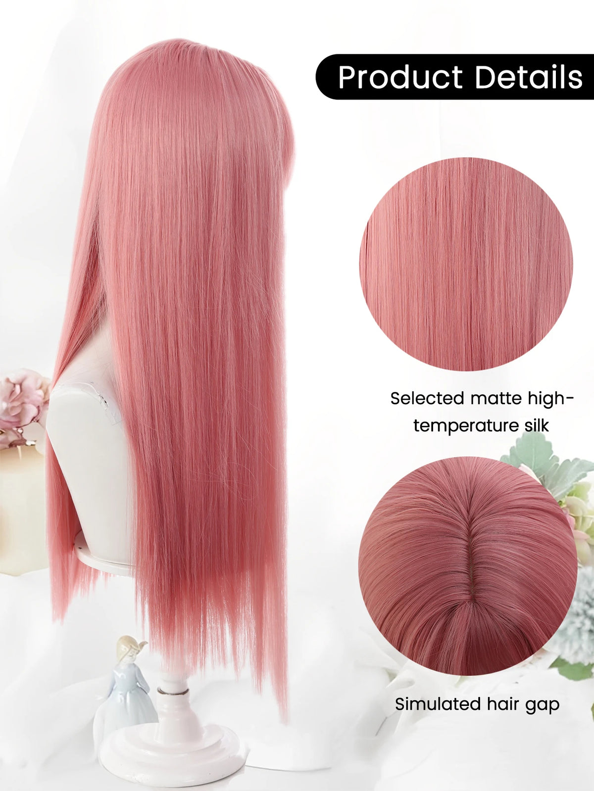 24 Inch Long Pink Cosplay Wig with Bangs