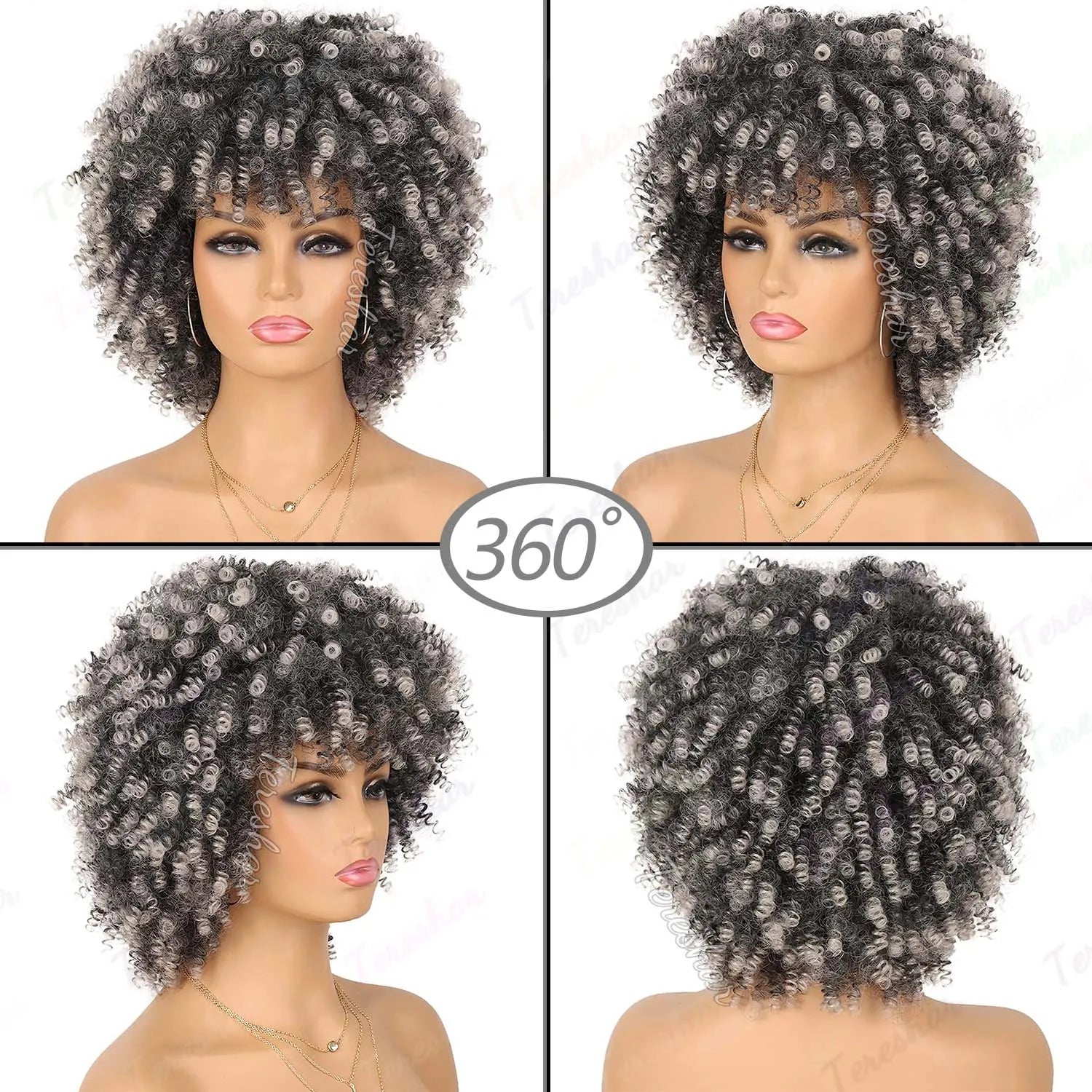 Short Curly Afro Wig with Bangs for Daily and Party Wear - 3