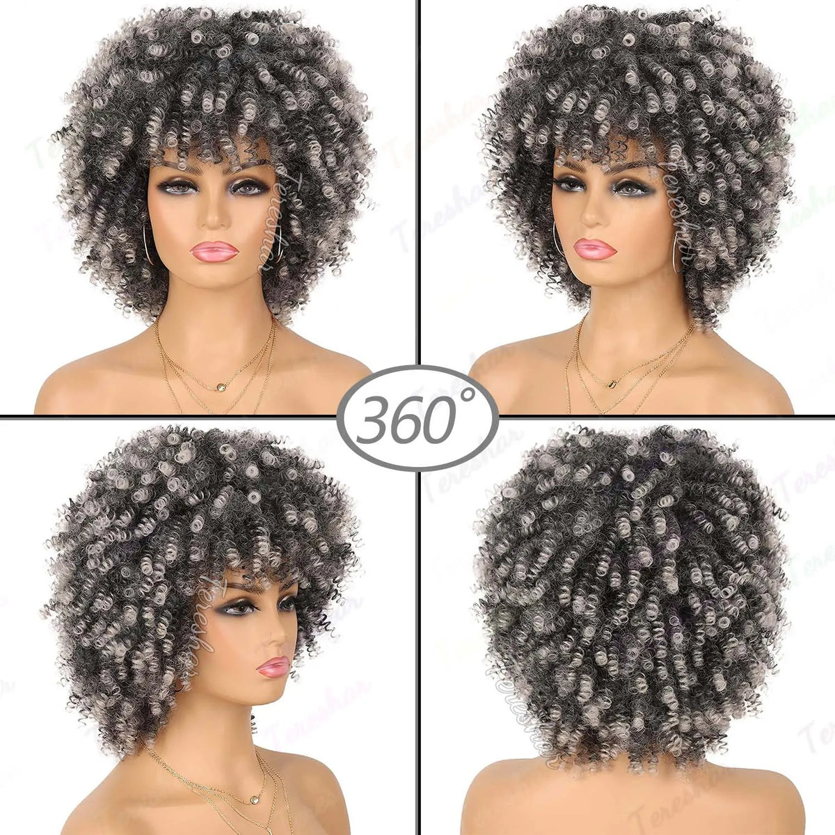 Short Curly Afro Wig with Bangs for Daily and Party Wear