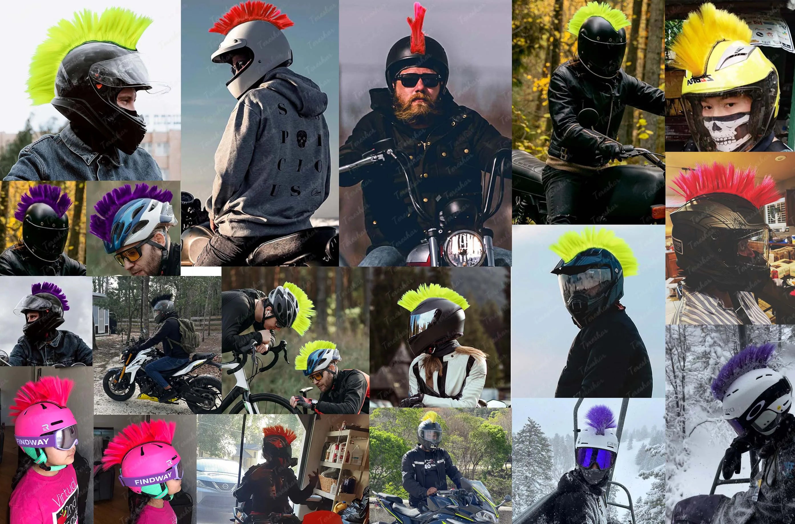 Adhesive Mohawk Helmet Wig for Motorcycle and Ski Helmets - 8