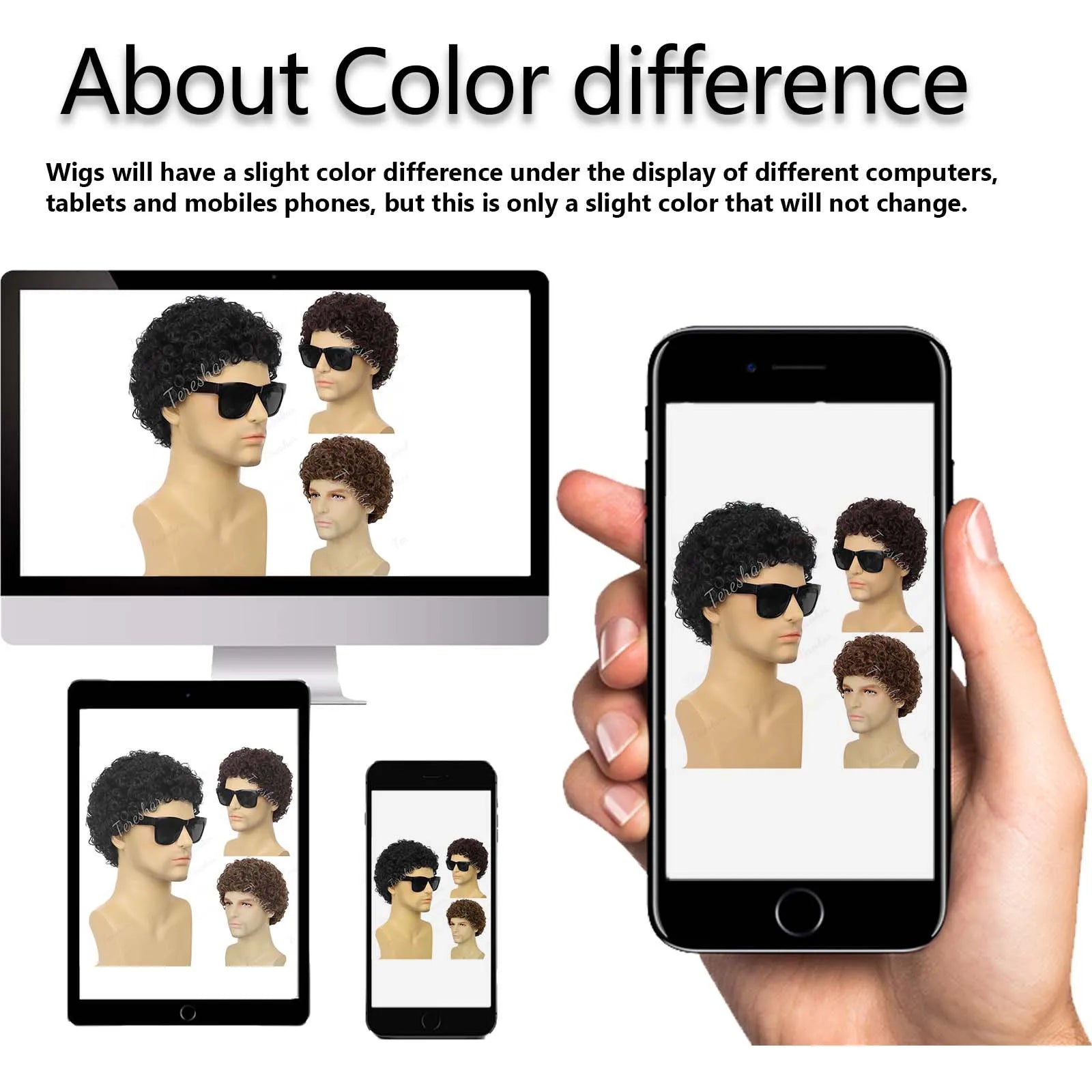 Short Curly Afro Wig with Sunglasses for Men Costume and Cosplay - 12