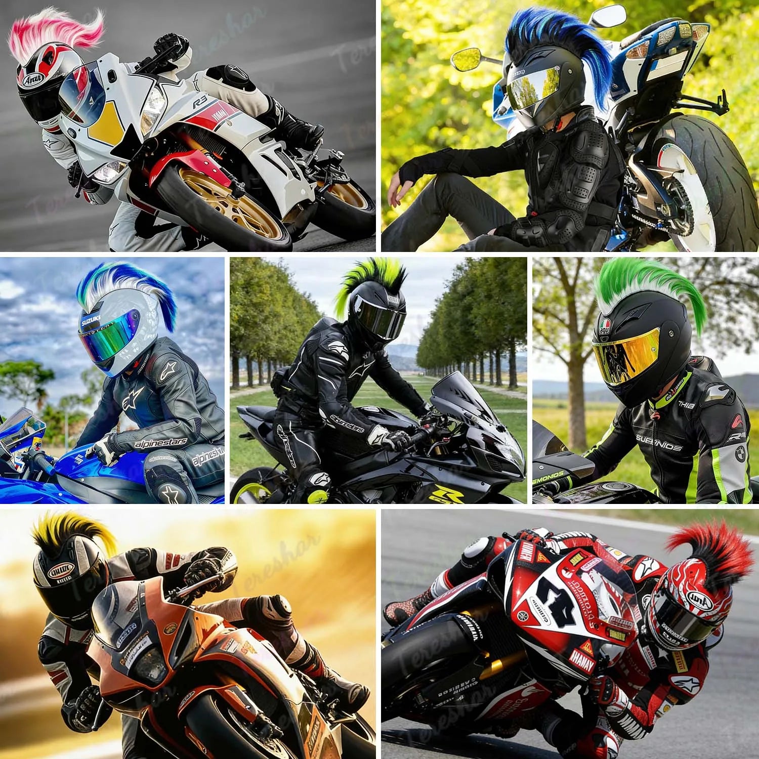 Mohawk Helmet Wig Decoration for Motorcycle and Sports Helmets - 2