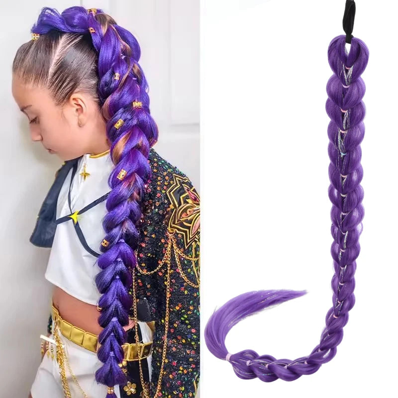 32-Inch Synthetic Braided Ponytail Extension with Tinsel - 1