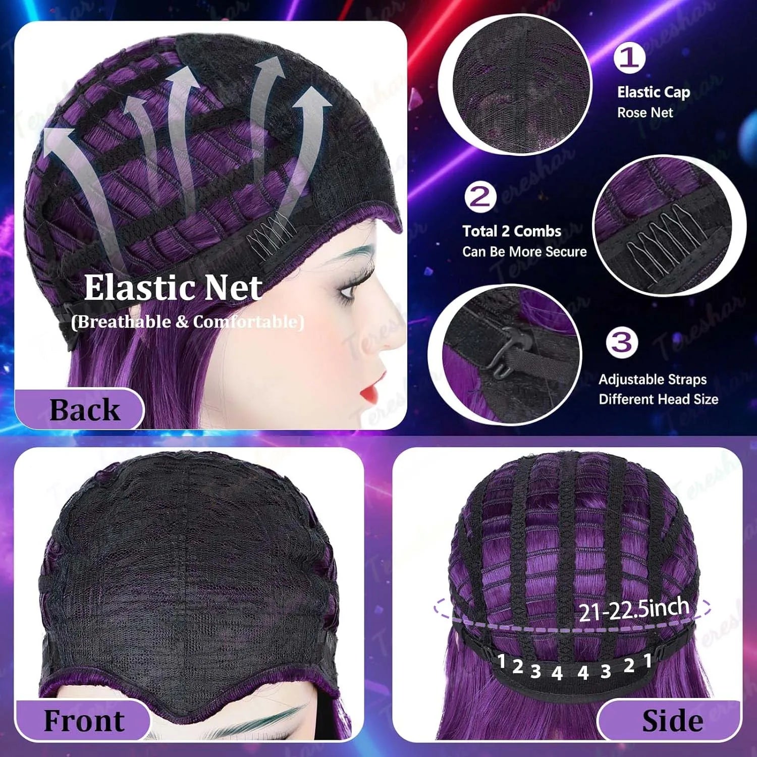 Short Purple Bob Wig for Superhero Cosplay and Halloween Costume Parties - 5