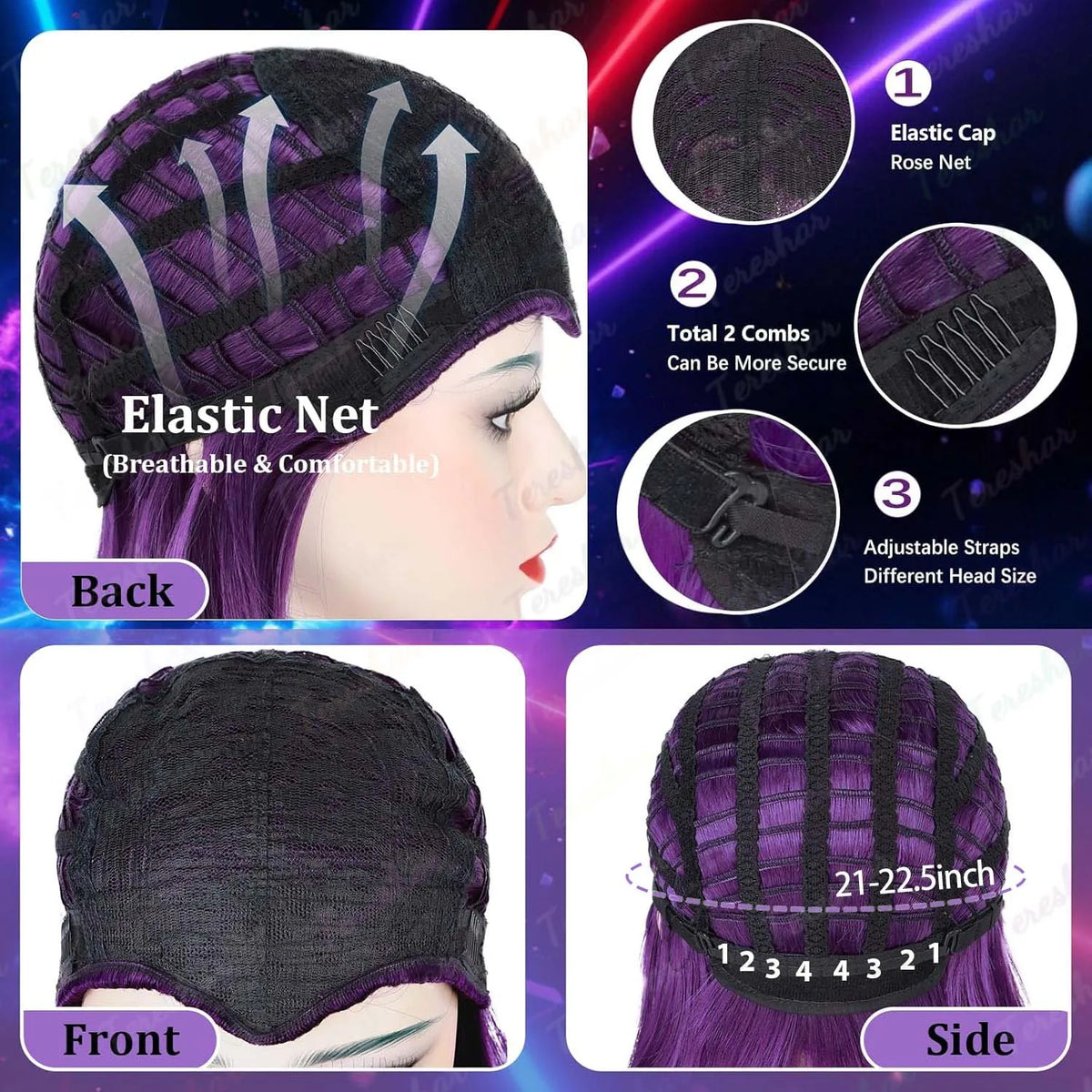Short Purple Bob Wig for Superhero Cosplay and Halloween Costume Parties