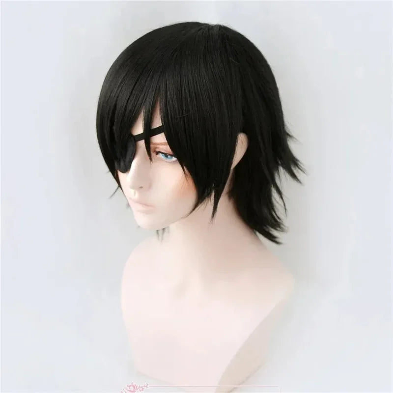 Short Black Anime Character Wig with Eye Patch for Cosplay - 2