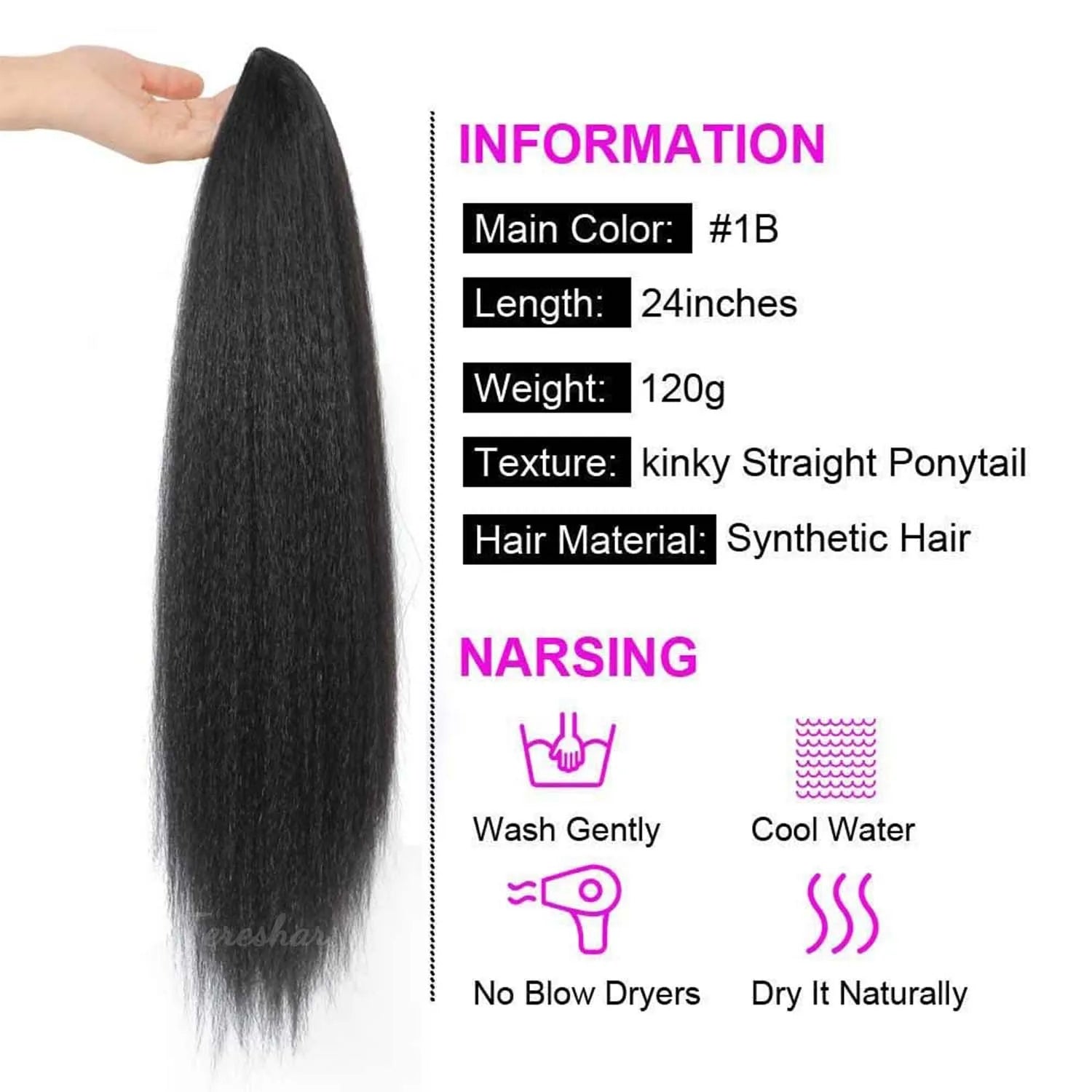 Long Yaki Straight Ponytail Extension with Bangs for Daily Hair Styling - 3