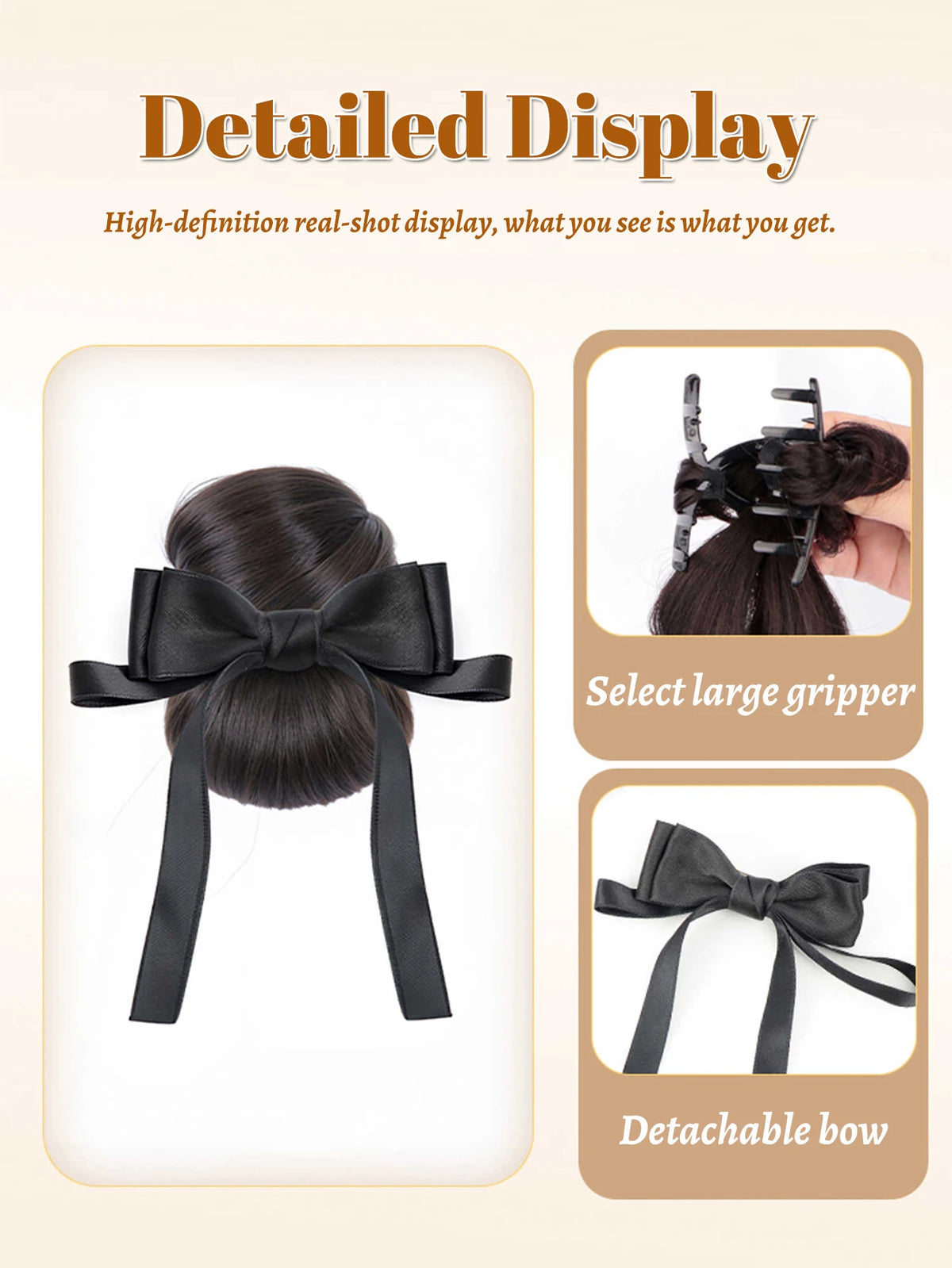 Messy Bun Hair Extension with Bow Claw Clip for Instant Volume