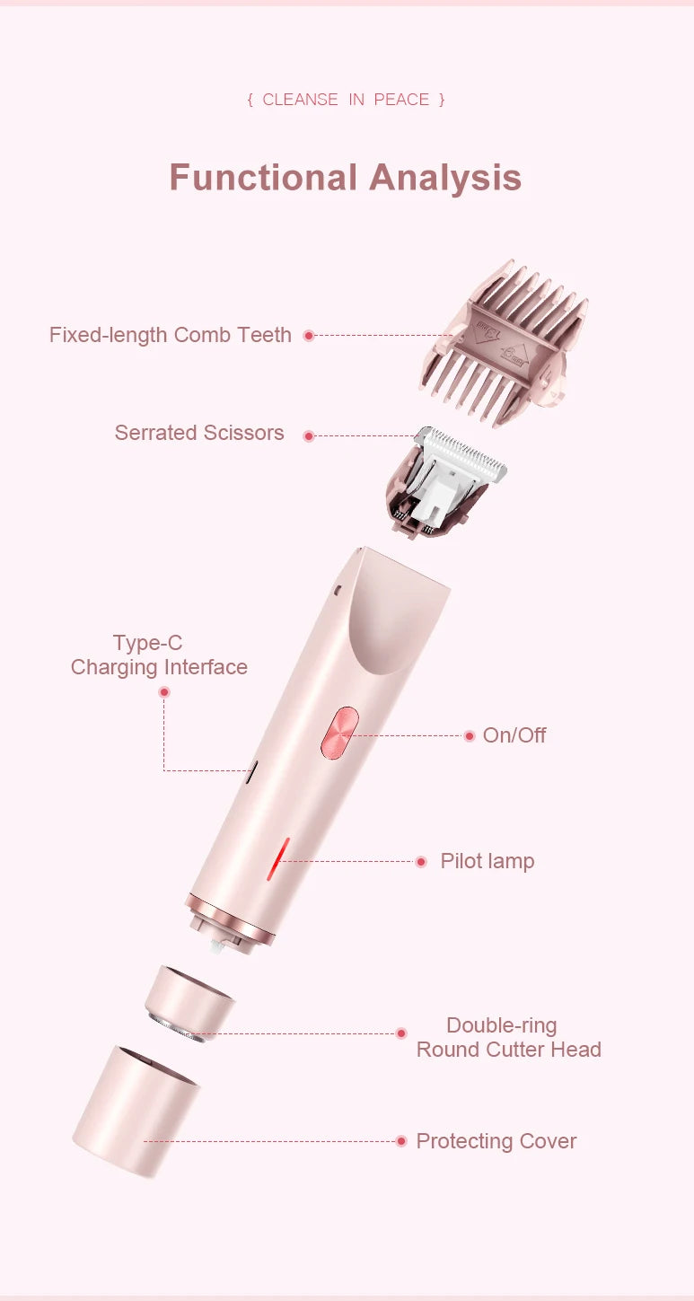 Electric Waterproof Women's Hair Shaver for Face, Bikini, and Body