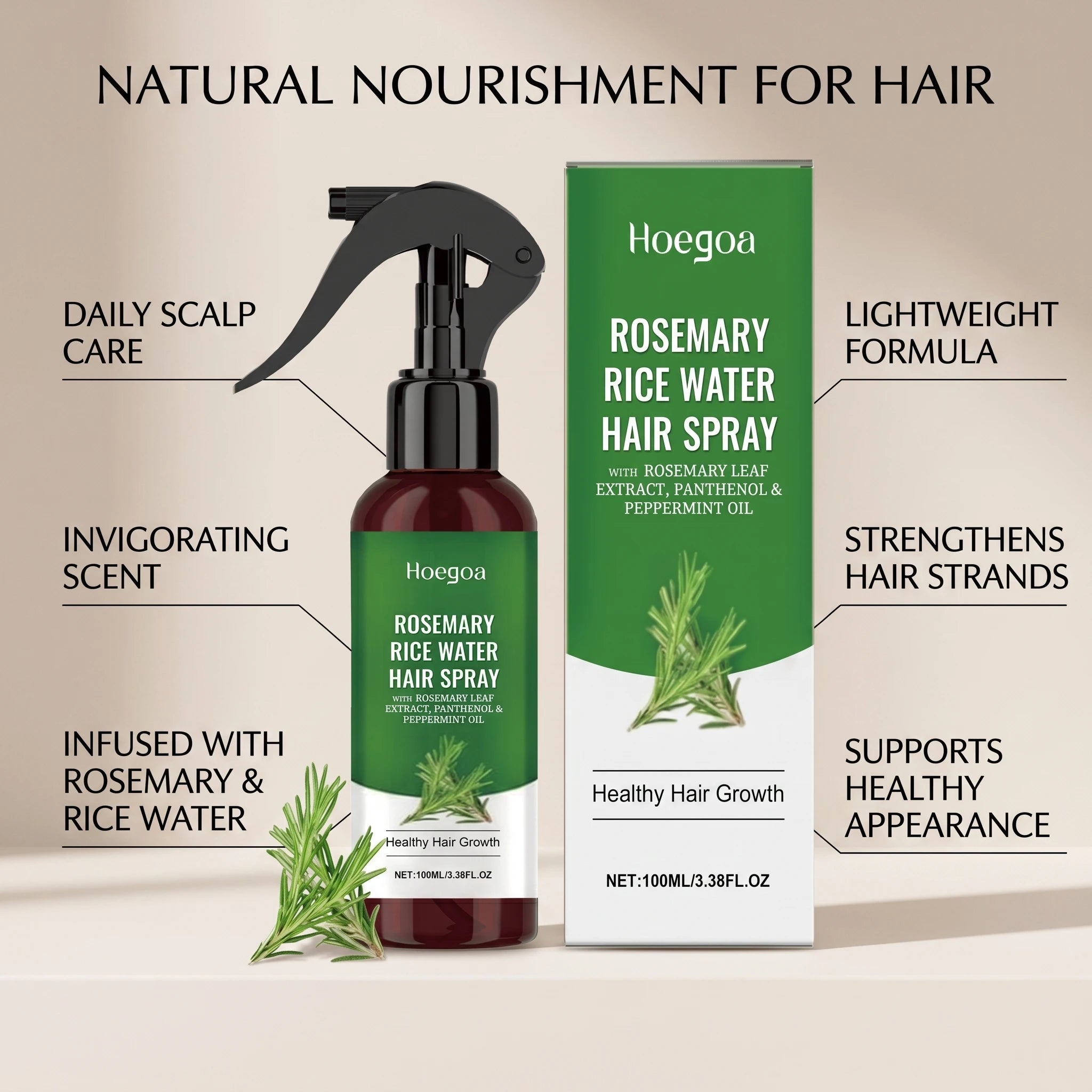 Rosemary Rice Water Hair Spray for Dry Frizzy Hair and Scalp Repair - 7