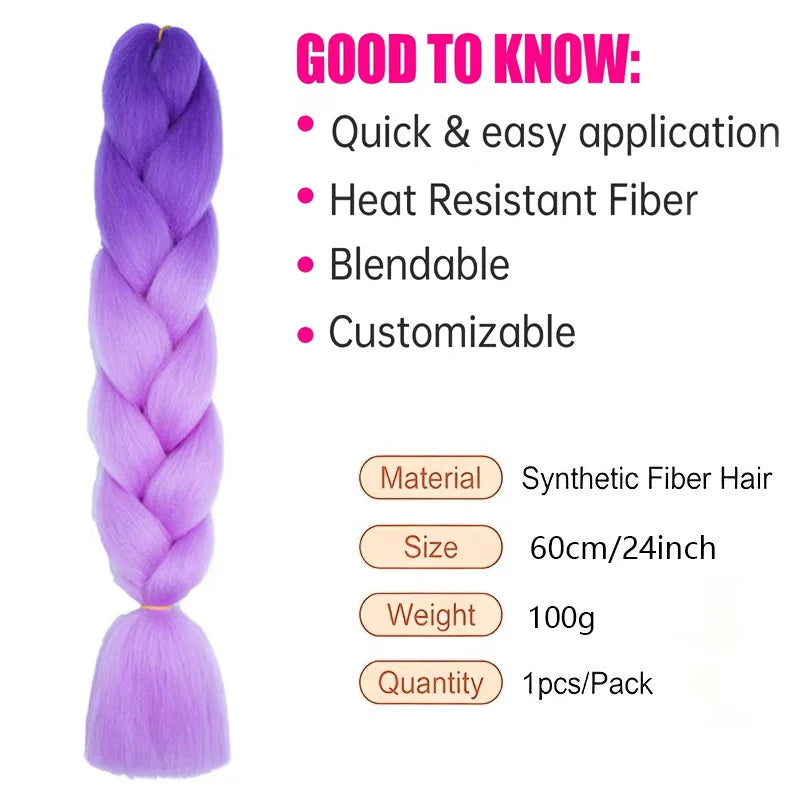 24 Inch Ombre Purple Jumbo Synthetic Braiding Hair Extensions - 8