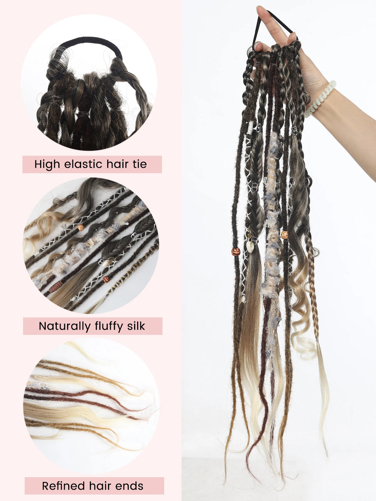 24" Boho Viking Dreadlock Ponytail Extension