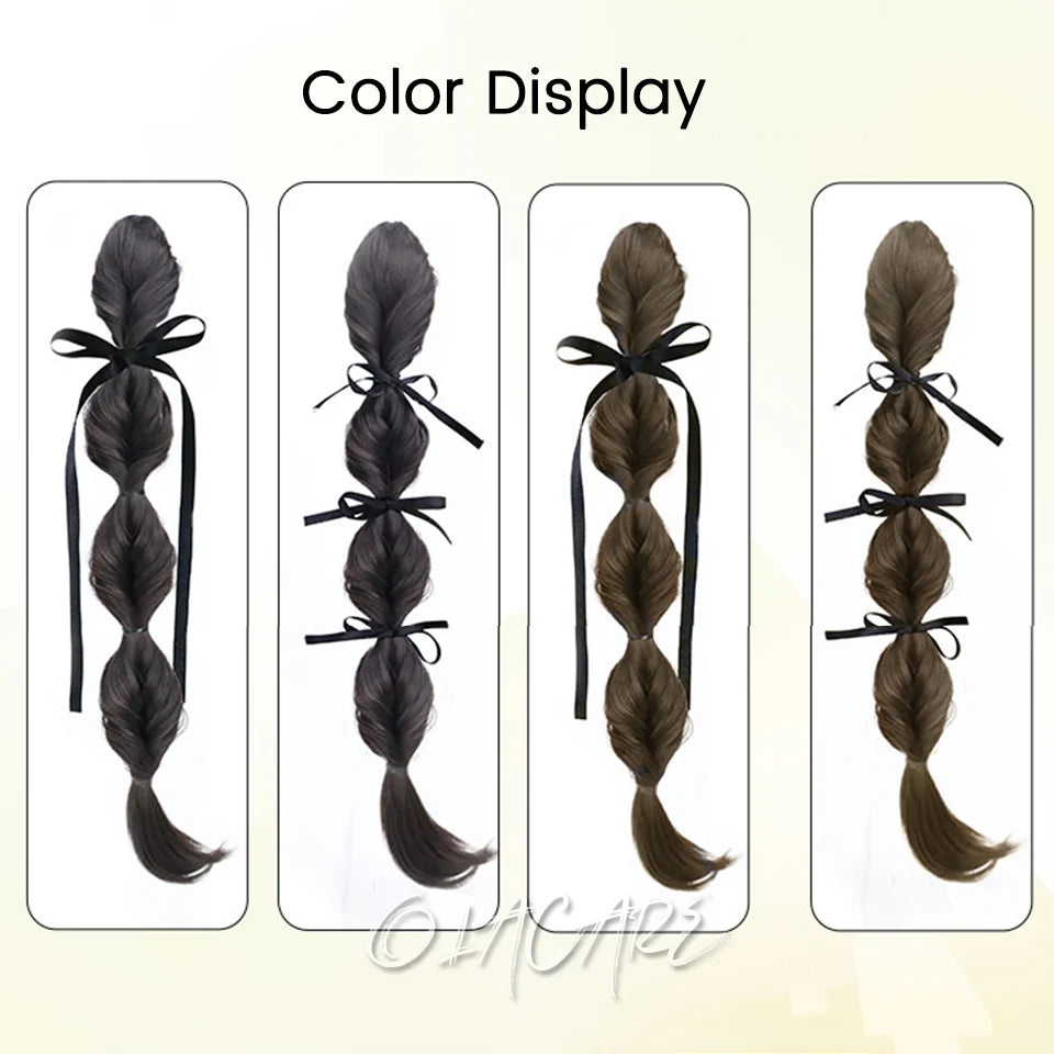 Long Clip-In Bubble Braid Ponytail Hair Extension for Daily Styling - 2