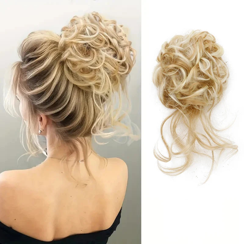 Messy Curly Hair Bun Extension with Elastic Rubber Band