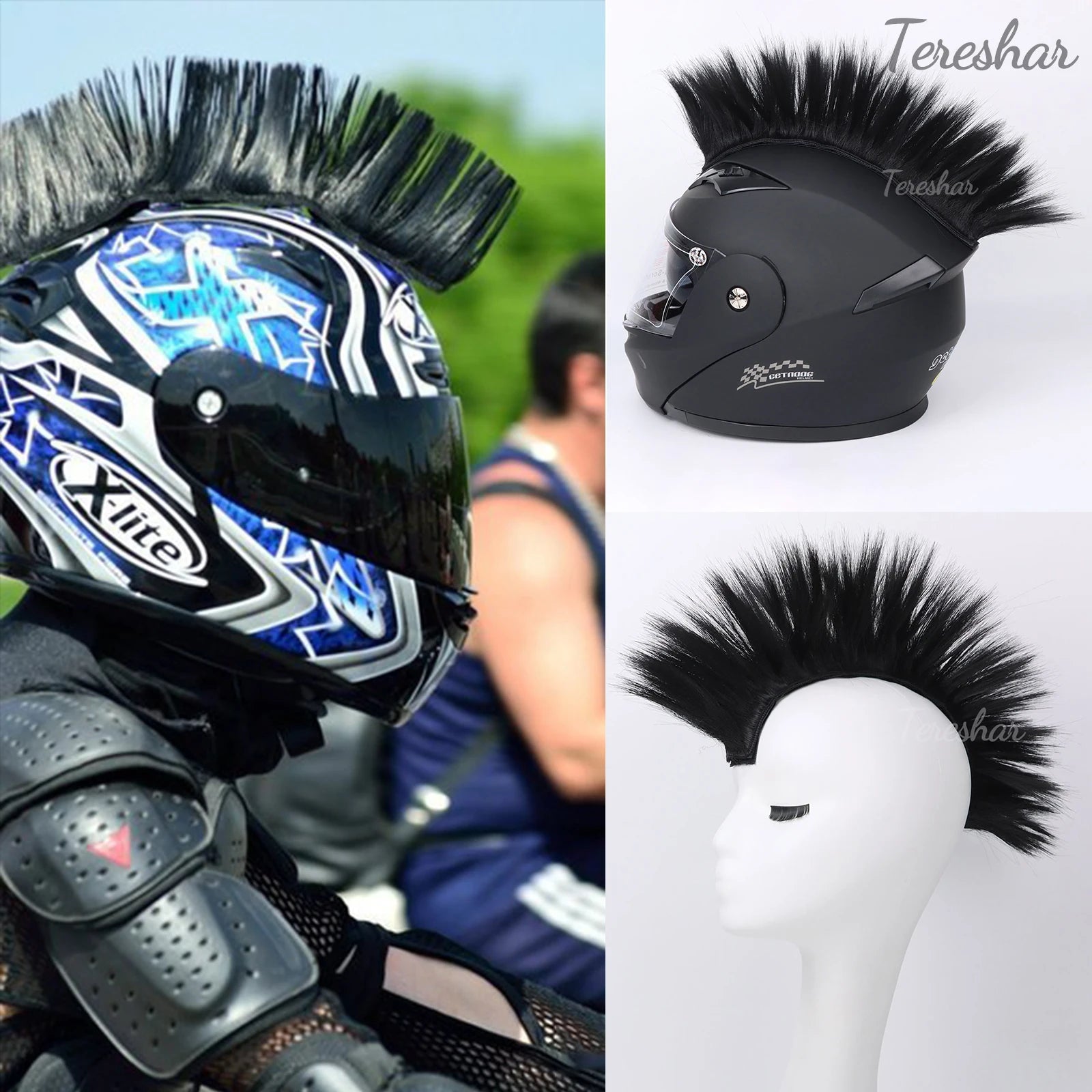 Synthetic Mohawk Helmet Wig for Motorcycle and Sports Helmets - 1