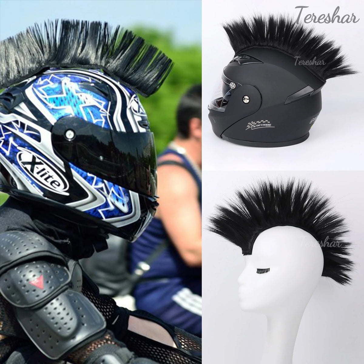 Synthetic Mohawk Helmet Wig for Motorcycle and Sports Helmets