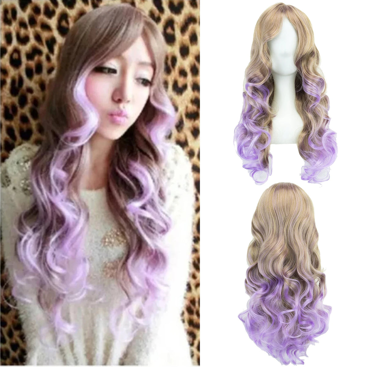 Long Ombre Cosplay Wig with Bangs for Parties and Costumes