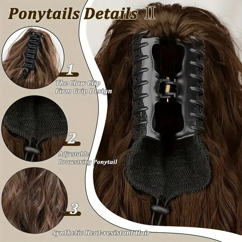 Water Wave Claw Clip Ponytail Extension for Effortless Messy Volume - 10