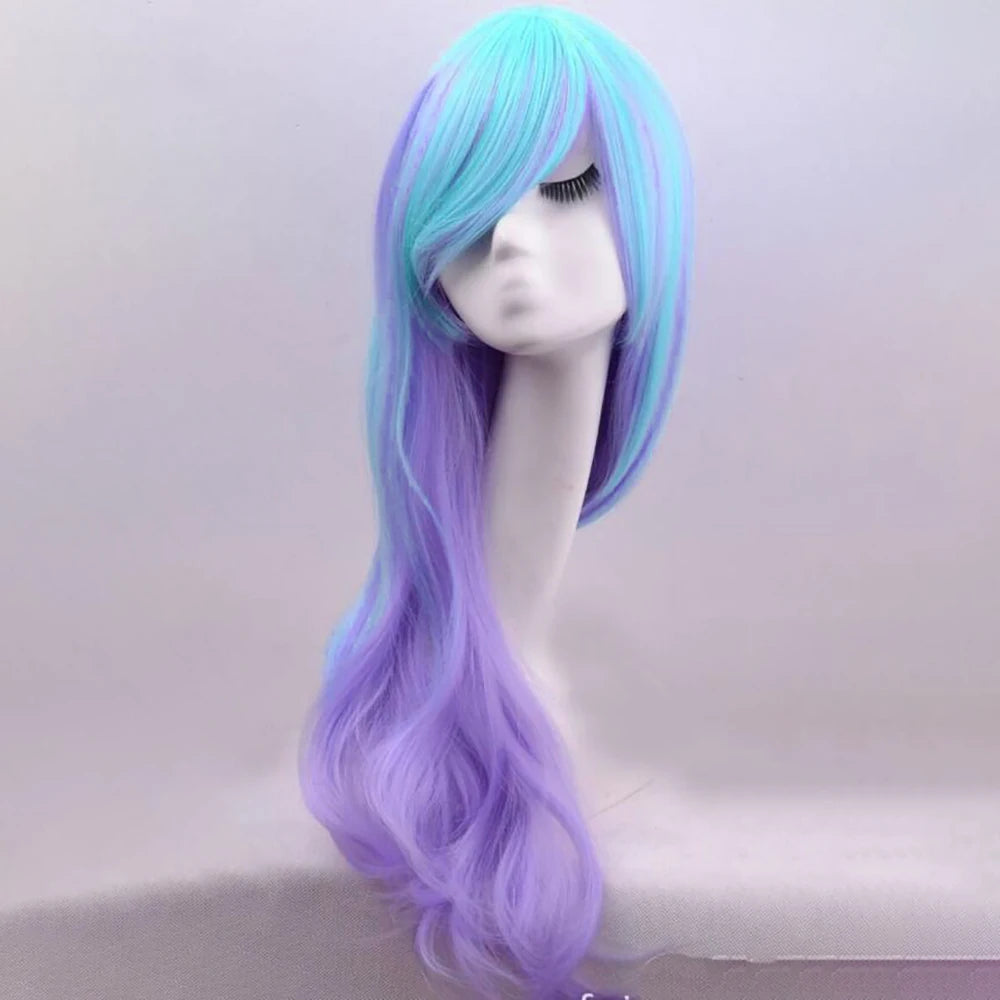 Long Wavy Ombre Cosplay Wig with Bangs - 3