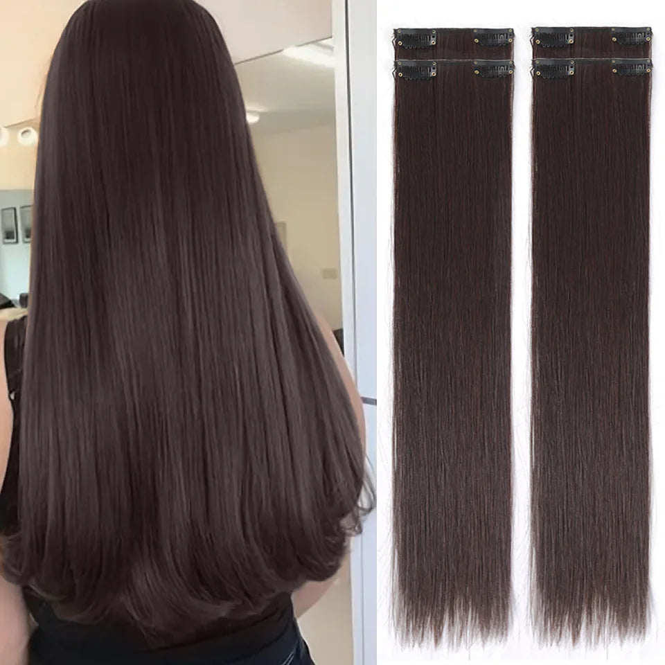 Straight Clip-In Synthetic Hair Extensions Set - 10