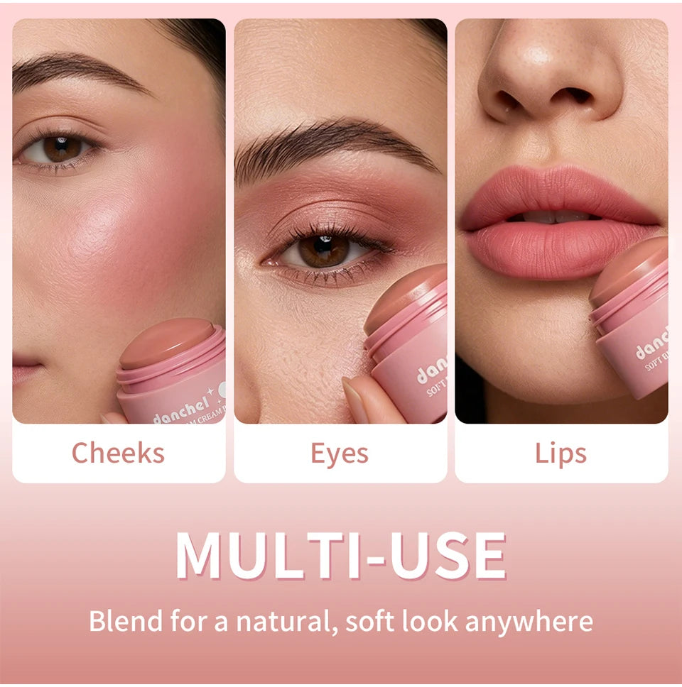 Long-Lasting Soft Cream Blush for Cheeks, Lips, and Eyes
