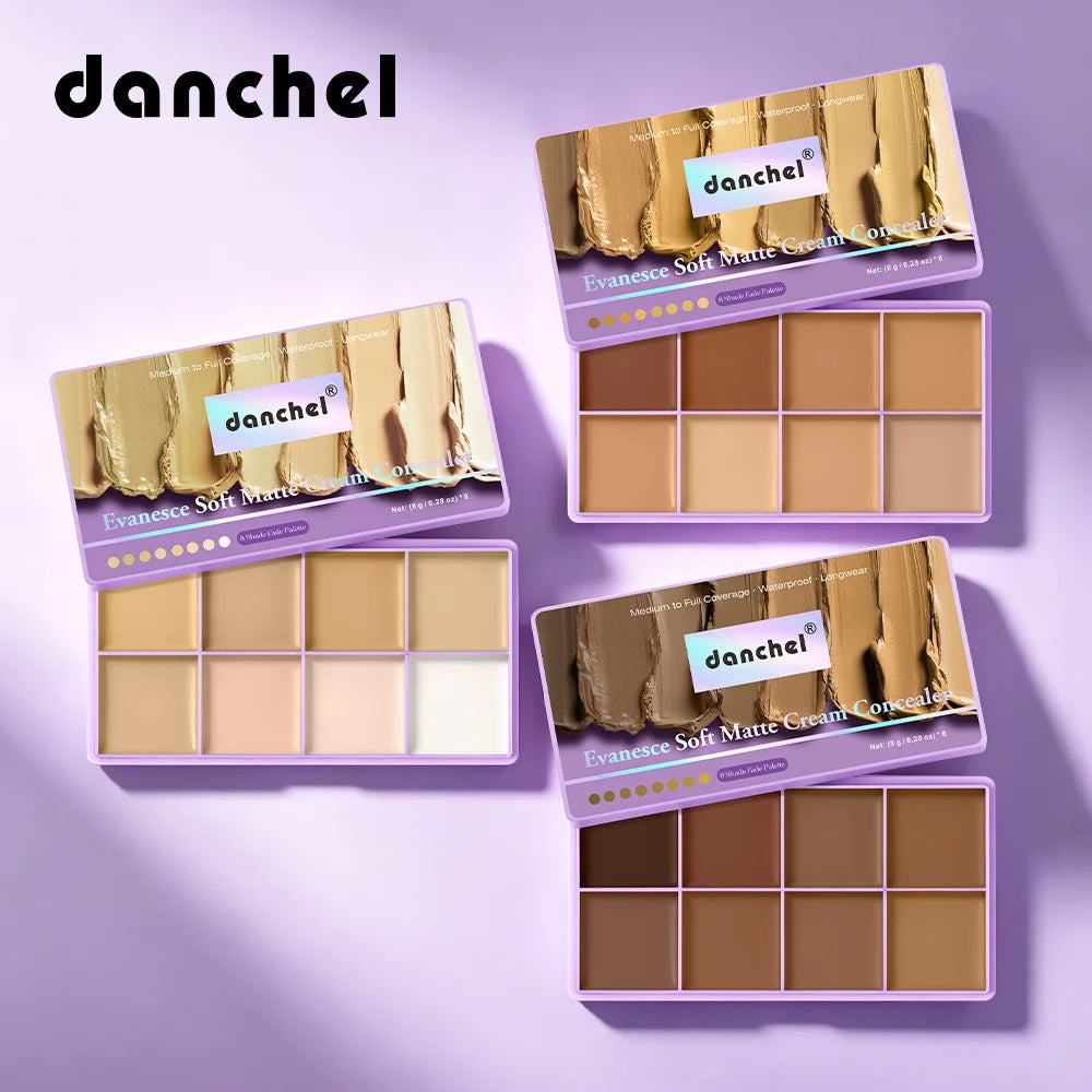 8-Shade Matte Cream Concealer Palette for Full Coverage and Contouring