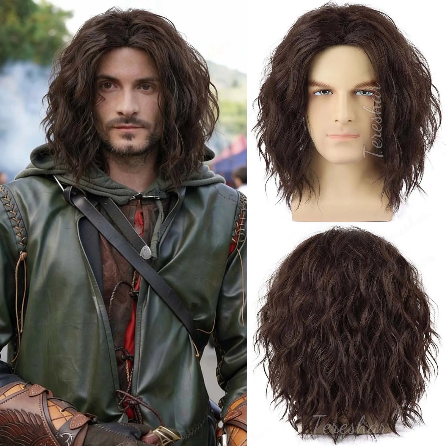 Short Curly Synthetic Hair Wig for Men Costume Party and Cosplay - 1