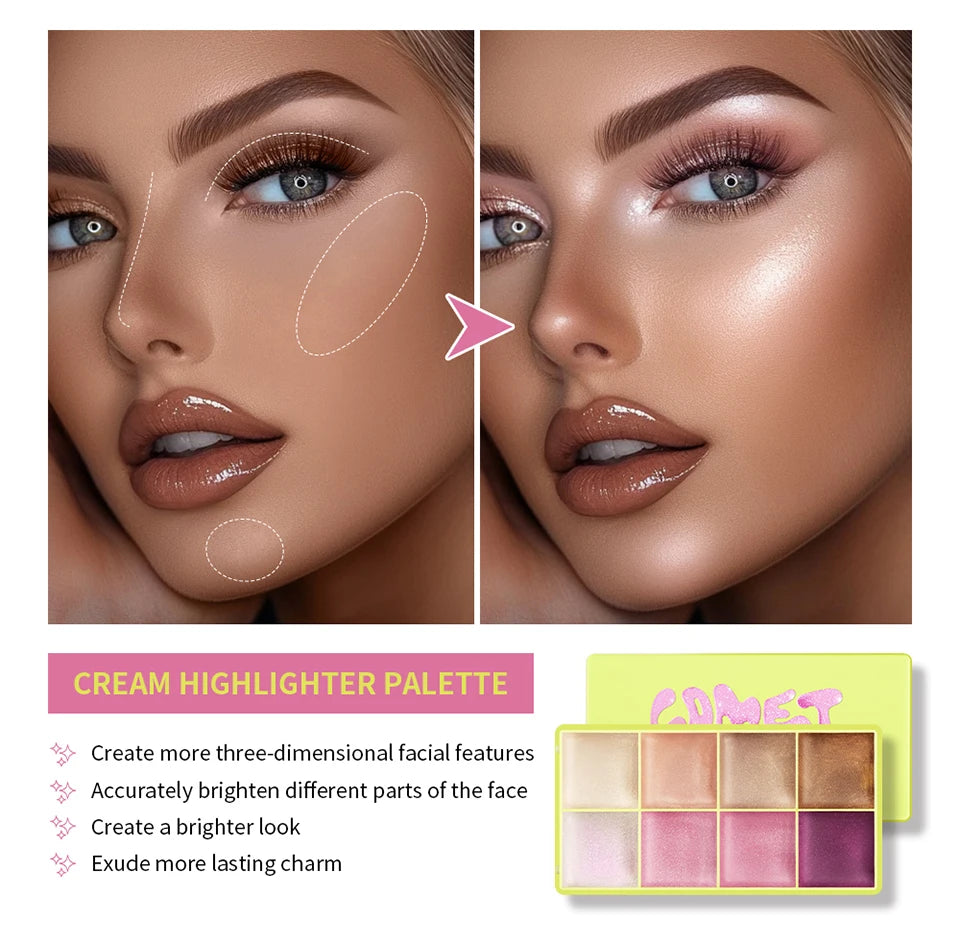 Cream Highlighter and Contour Palette for Radiant Facial Sculpting - 17