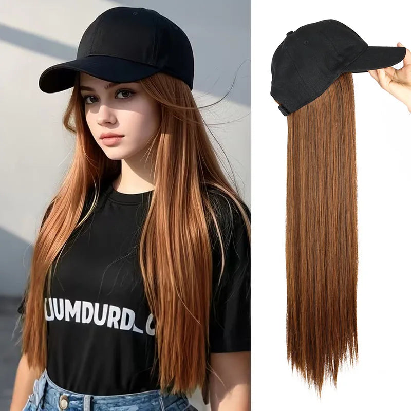 24-Inch Long Straight Hair Baseball Cap Wig for Effortless Style