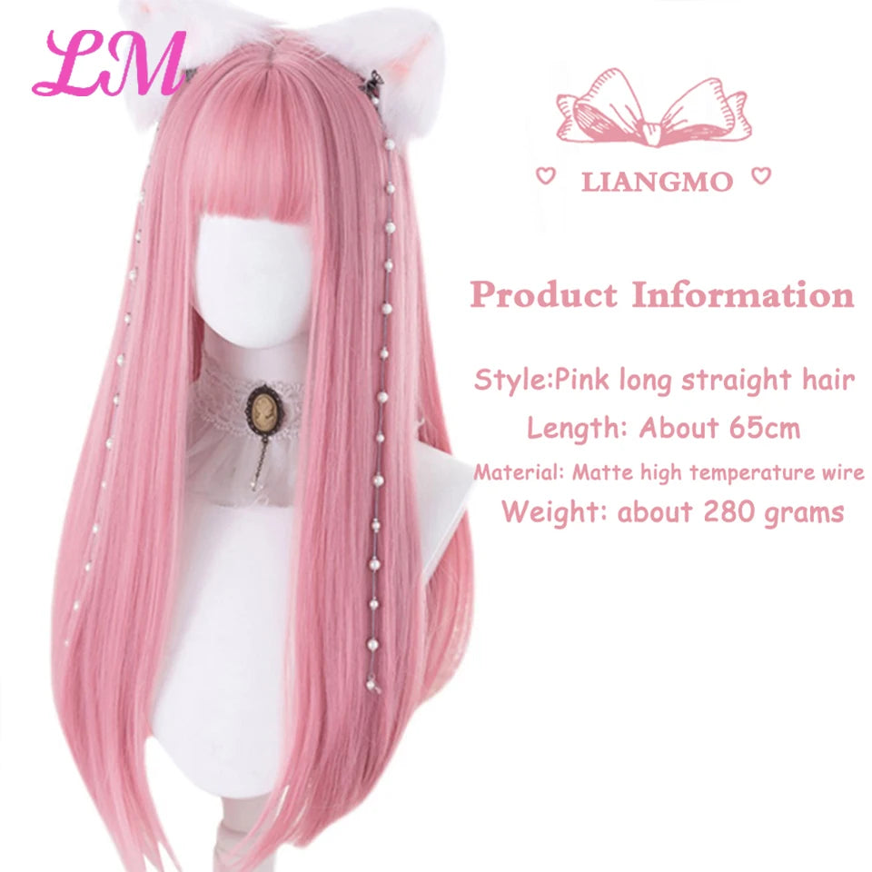 24-Inch Long Pink Cosplay Wig for Costumes - 7