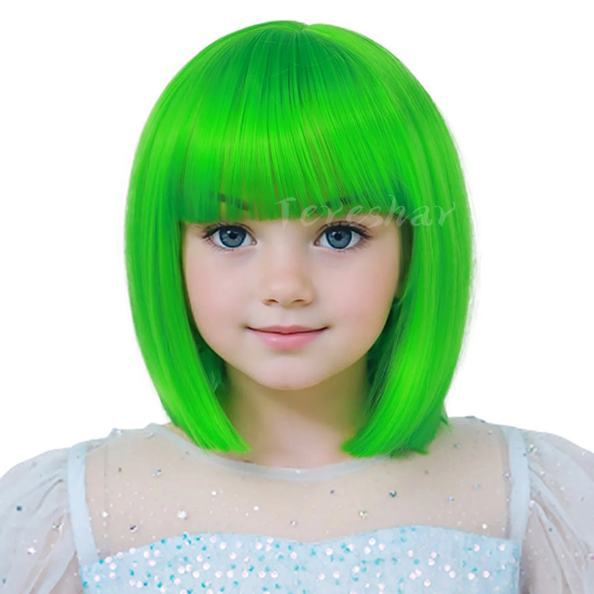 Short Straight Bob Wig with Bangs for Girls Kids Cosplay and Parties