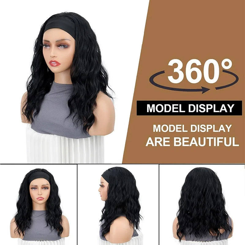 Short Curly Water Wave Synthetic Headband Wig for Daily Wear