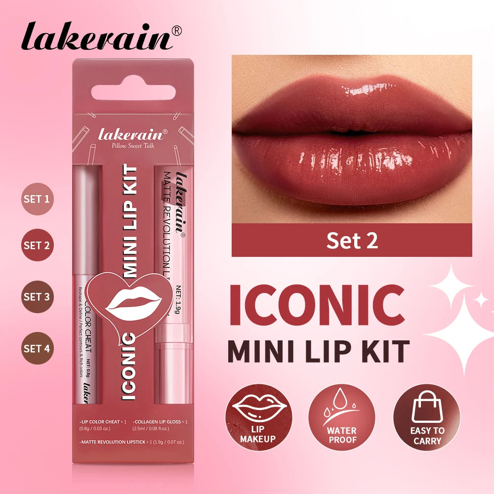 Professional 3-Piece Waterproof Matte Lipstick and Lip Gloss Makeup Set - 1