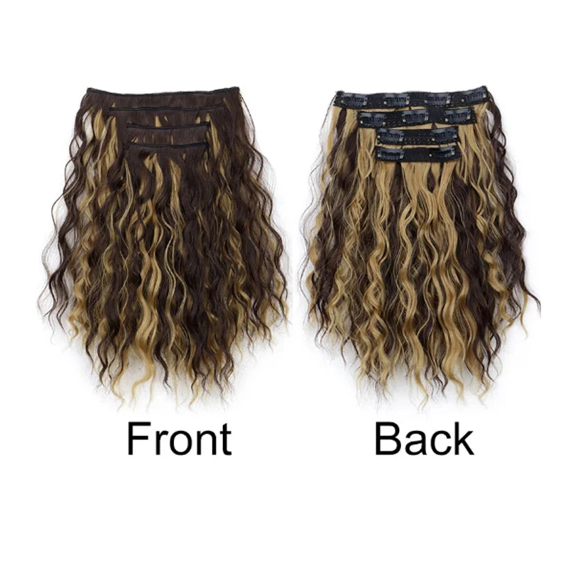 12-Inch Wavy Curly Clip-In Hair Extensions Set - 4