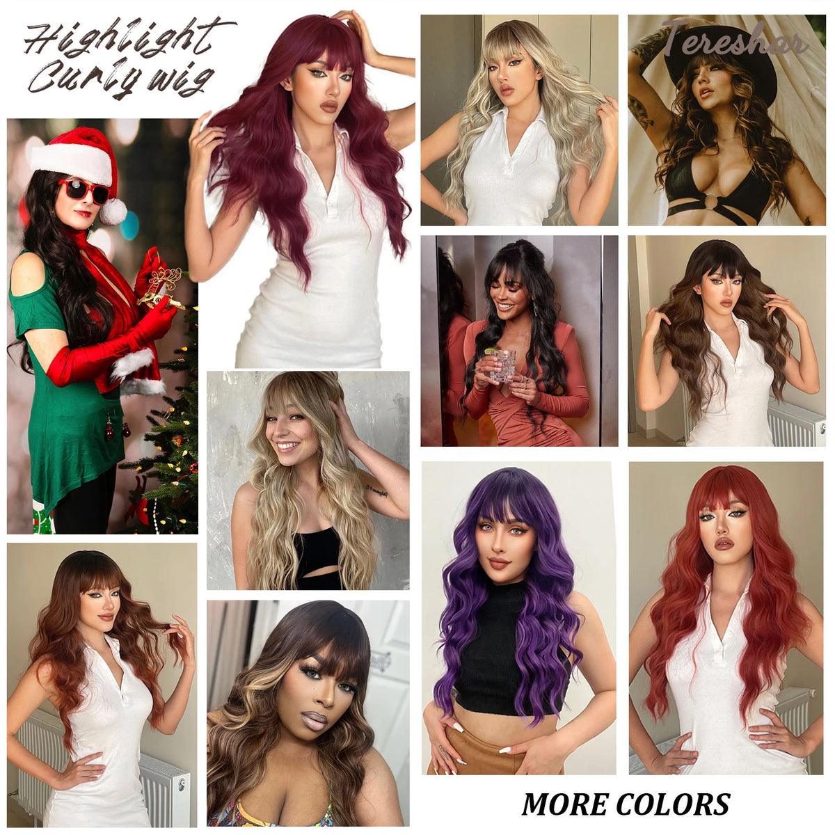 Long Wavy Synthetic Wig with Bangs for Daily Use and Parties