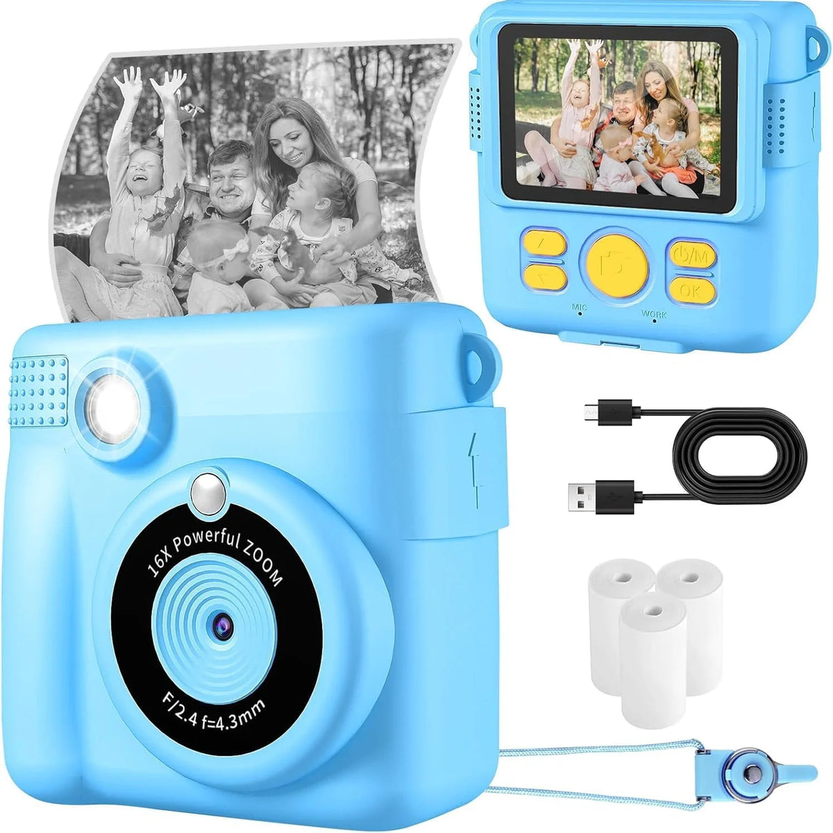Instant Print Camera for Kids with Video Recording and Digital Zoom