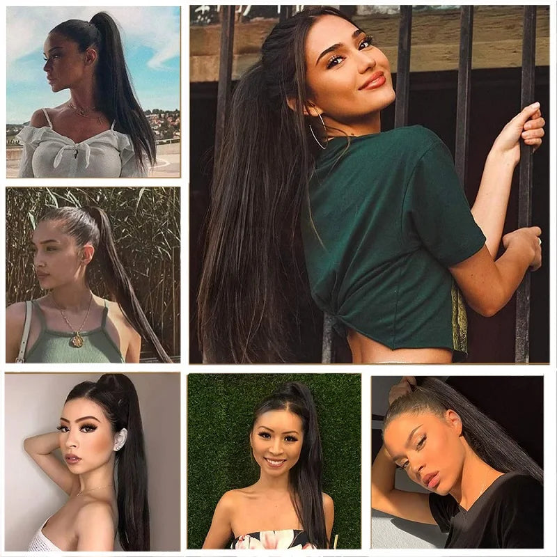Long Straight Wrap Around Ponytail Clip-In Hair Extension for Women - 6