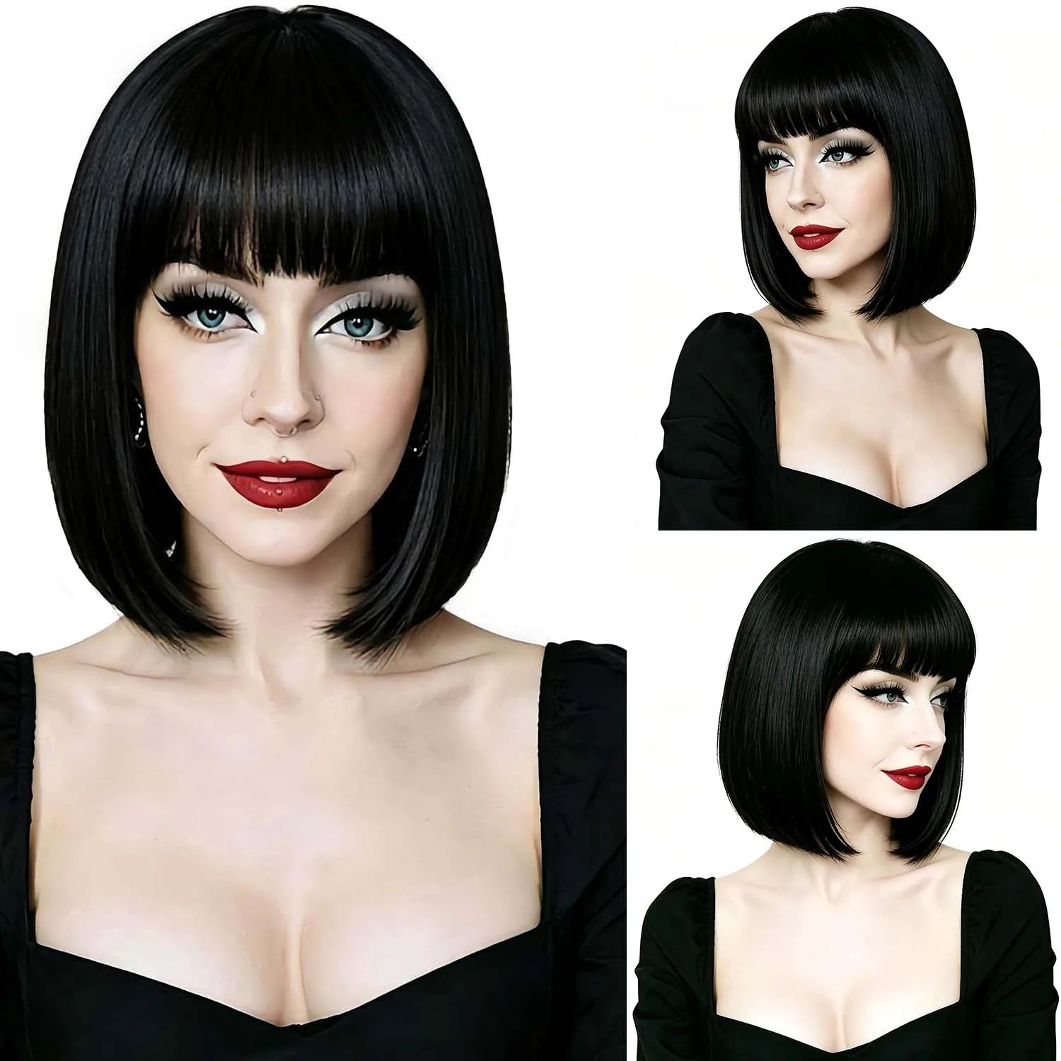 Short Straight Bob Wig with Bangs for Daily Wear and Cosplay - 1